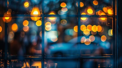 Blurred reflections in the window panes capture the fun and excitement of the party.