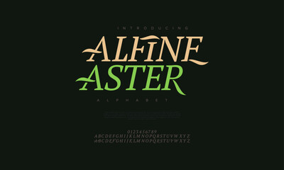 Alfineaster premium luxury elegant alphabet letters and numbers. Vintage wedding typography classic serif font decorative vintage retro. creative vector illustration