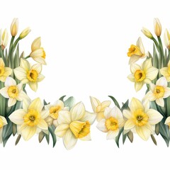 Obraz premium Daffodil border clipart with daffodils along the top and bottom of a design. watercolor illustration, Perfect for nursery art, simple clipart, single object, white color background.