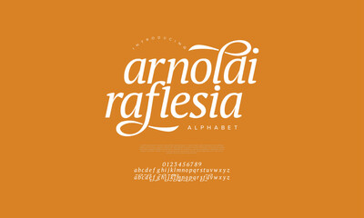 Arnoldirafles premium luxury elegant alphabet letters and numbers. Vintage wedding typography classic serif font decorative vintage retro. creative vector illustration