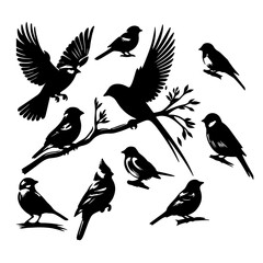 Birds silhouette sticker logo , animal illustration on transparent background