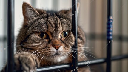 British feline posing with law enforcement sign Mugshot Arrest snapshot Humorous animal image