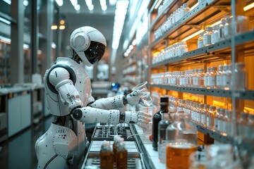 Artificial intelligence in the form of humanoid robots working in laboratories