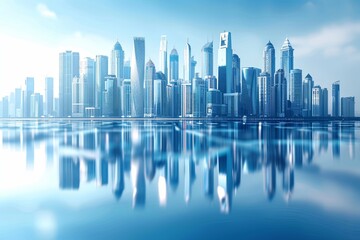 Modern city skyline with skyscrappers and reflection created with Generative AI