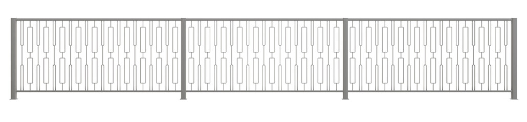 Sleek Lines & Curves: 3D Balustrade Art Element. 3D rendering of a modern balustrade crafted from polished stainless steel. It features a captivating square pattern and a curved handrail (transparent 