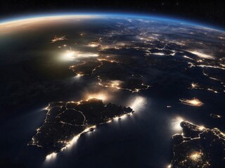 Nighttime Earth in Focus: Space Perspective on Bright Cities and Cloud Patterns