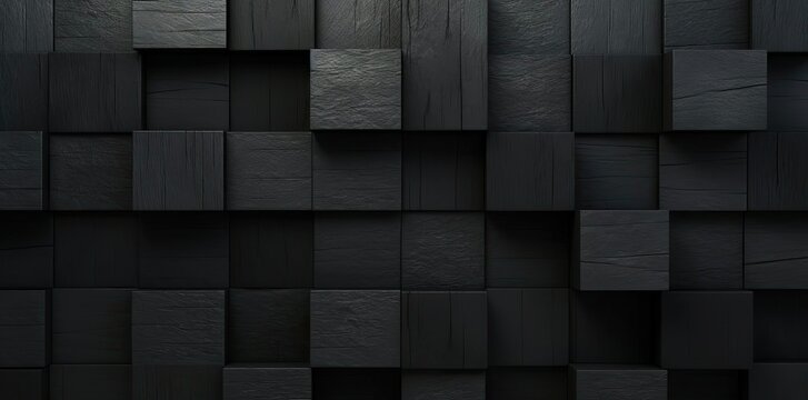 Fototapeta black square background with gray brick wall and square block