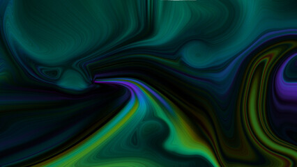 4K abstract dark, holographic, iridescent neon background with a fluid, glassy, curving wave in motion. For banners, backdrops, wallpapers, and covers, use a gradient design element.
