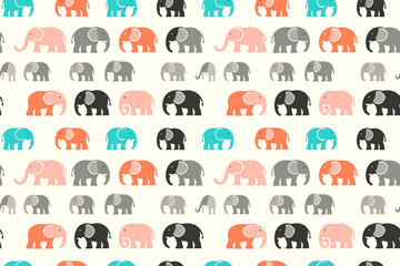 A playful seamless pattern with colorful elephants arranged in a repetitive design. Ideal for fun and lively decorations.