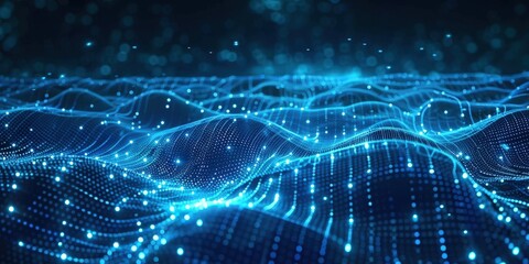 Abstract Digital Landscape with Glowing Blue Particles