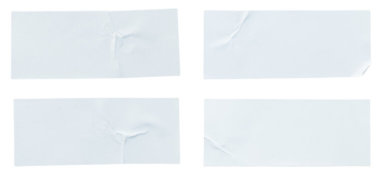A set of white rectangular paper sticker label isolated on white background.