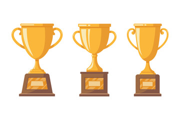 Three golden trophy trophies on a white background