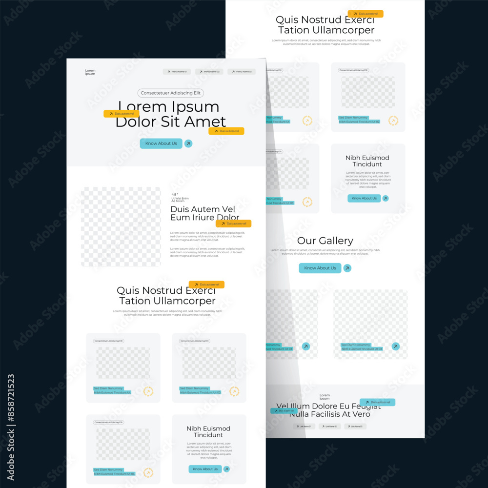 Wall mural one-page website design template for business. landing page wireframe. flat modern responsive design