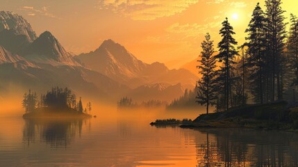 Golden Hour Reflections in a Mountain Lake