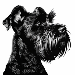 A black and white drawing of a Miniature Schnauzer dog