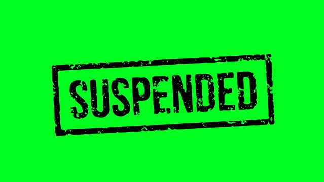 Suspended stamp with grunge effect with box border. animation of the suspended logo stamp to indicate rejection, suspension and sanctions. on green screen background