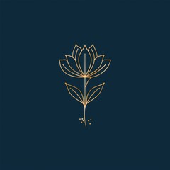 Minimalist gold floral design on a dark blue background. Perfect for branding, logos, or decorative elements.