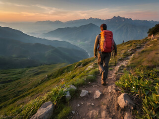 Fototapeta premium 산악,등산,등반, 트레킹하는 풍경, mountaineering, climbing, climbing, and trekking landscapes