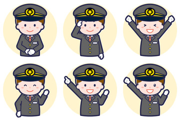 男性運転士のポーズセット_01