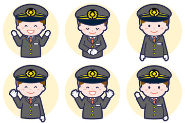 男性運転士のポーズセット_02