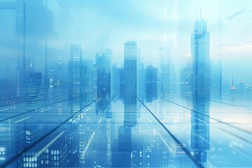 Modern city skyline with skyscrappers and reflection created with Generative AI