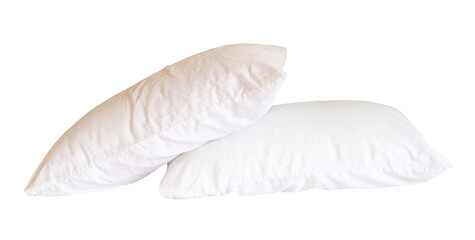 Side view of two white pillows with cases in stack isolated on white background with clipping path