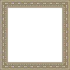 Vector square gold with black border, frame, Pompeii. Rectangle Neopolitan ornament. Art of Ancient Rome. Template for stained glas