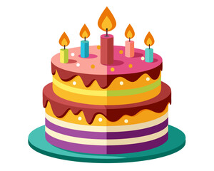 A detailed vector graphic of a birthday cake with candles and frosting. Generative AI.
