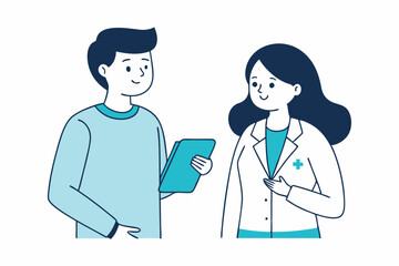 Doctor and nurse doing discussion vector illustration, Simple and minimalist flat Vector