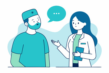 Doctor and nurse doing discussion vector illustration, Simple and minimalist flat Vector