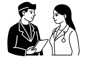 Doctor and nurse doing discussion vector illustration, Simple and minimalist flat Vector