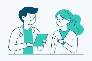 Doctor and nurse doing discussion vector illustration, Simple and minimalist flat Vector 