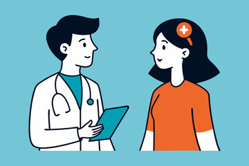 Doctor and nurse doing discussion vector illustration, Simple and minimalist flat Vector 