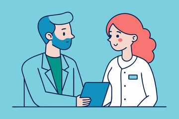 Doctor and nurse doing discussion vector illustration, Simple and minimalist flat Vector 