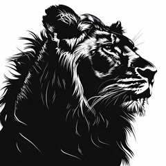 Obraz premium A black and white drawing of a lion on a white background