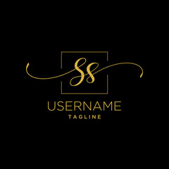 Letter SS logo design inspiration . ss calligraphy logo . ss luxury logo template . ss beauty golden logo . square ss icon