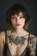 A woman with a tattoo on her neck and a nose ring