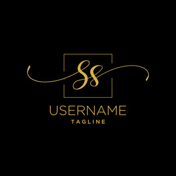 Letter SS logo design inspiration . ss calligraphy logo . ss luxury logo template . ss beauty golden logo . square ss icon