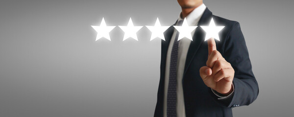 Rise on increasing five stars in human hand