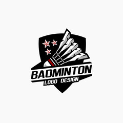 badminton emblem logo design template . badminton emblem logo design inspiration . shuttlecock vector design . sport logo