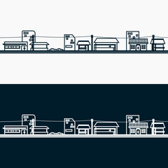 Obraz premium city skyline doodle vector design template . simple downtown vector design inspiration . road side building vector template . buildings silhouette drawing