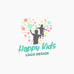 happy kids logo design template . love kids colorful logo design inspiration . social kids logo . kindergarten preschool