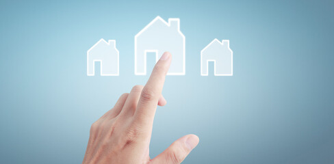 Hand pushing on touch screen interface social network