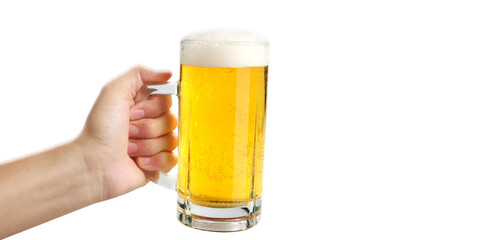 Glass of a beer in hand isolated. Clipping path