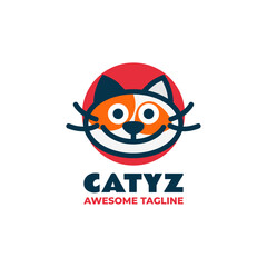 Vector Logo Illustration Cat Simple Mascot Style.