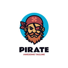 Vector Logo Illustration Pirate Mascot Cartoon Style.