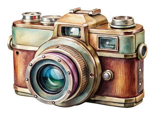 A classic film camera with a retro color palette and vintage details. Generative AI.
