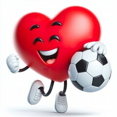 Obraz premium 3D image of a Happy heart cartoon character holding a soccer ball