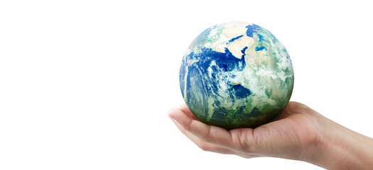 Globe ,earth in human hand, holding our planet glowing. Earth image provided by Nasa