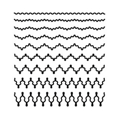 Collection of zigzag curve lines set isolated vector illustration.